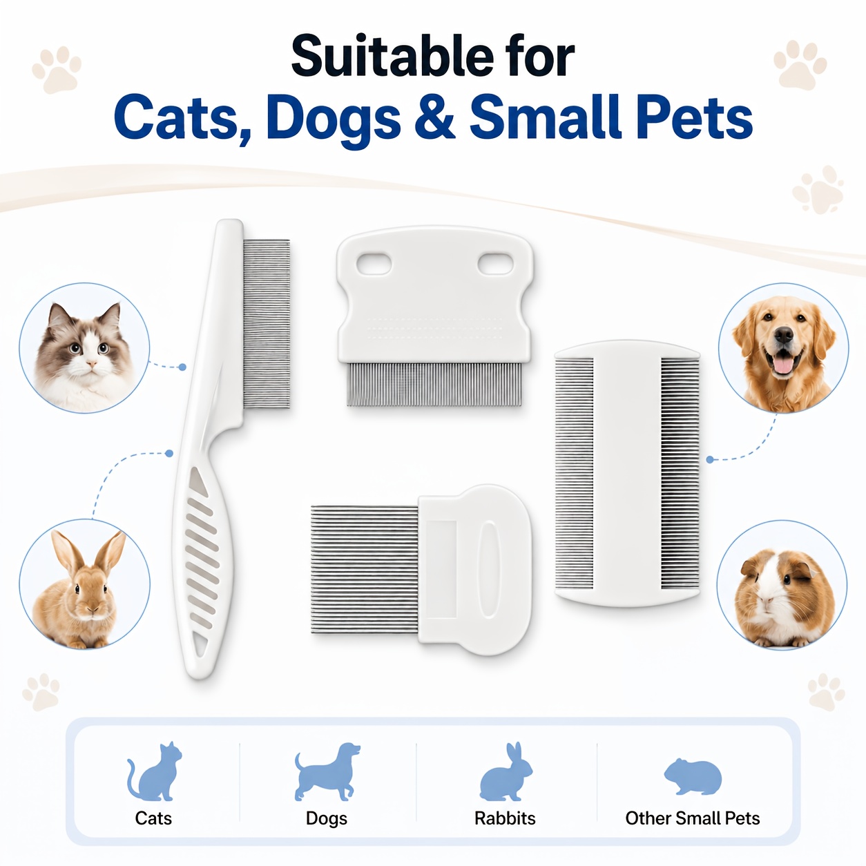 Flea Comb Fine Tooth Pet Tear Stain - ペット用コーム4点セット：ノミ取りコーム、細かい歯のコーム、猫・犬用の涙染み取りコーム、あご用コーム、顔用コーム、ペット用コーム、針状コーム