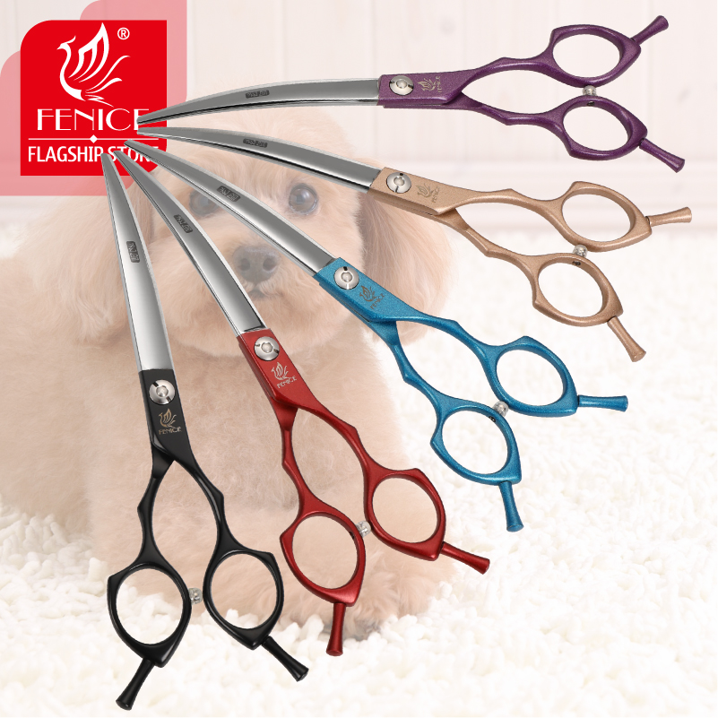 Professional Pet Grooming Scissors Curved - フェニーチェプロフェッショナル対称ハンドルカラフルな 6.5 インチペット犬湾曲した動物グルーミングはさみ