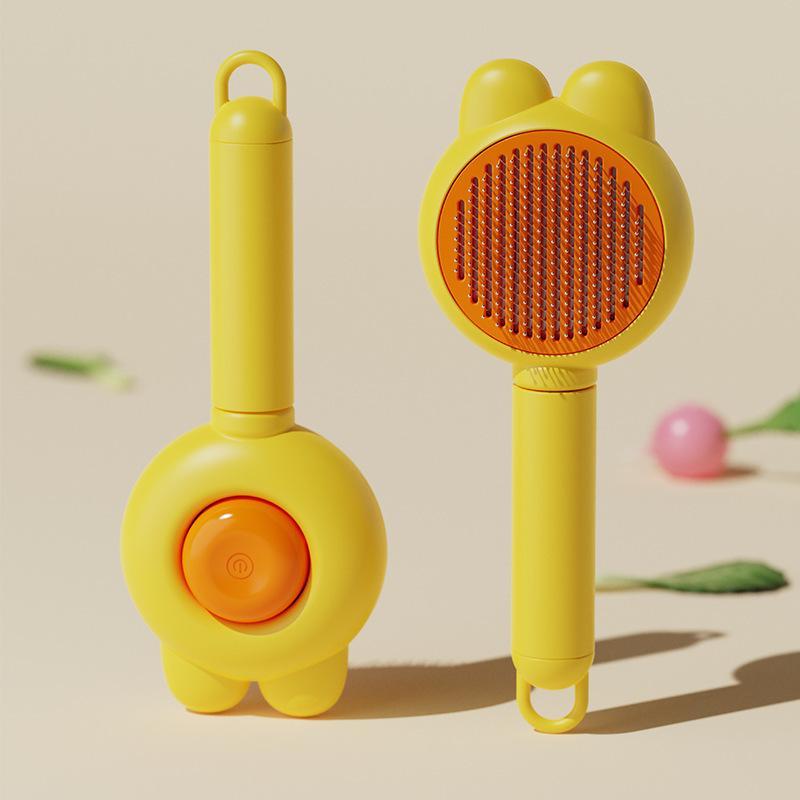 Slicker Brush Self Cleaning Pet Grooming - セルフクリーニング機能付きペット用スリッカーブラシ。ワンクリックで毛を取り除くプロ仕様のグルーミングコーム。長毛・短毛の猫や犬に最適。