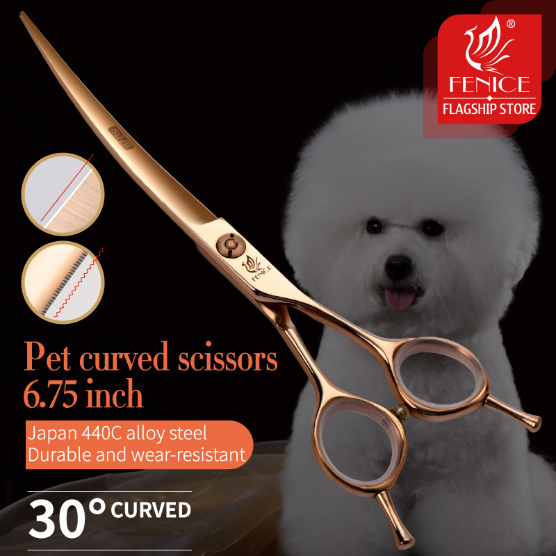 Professional Pet Grooming Scissors Curved - Feniceプロフェッショナルダイヤモンドスクリュー湾曲はさみ、小さな歯のペットの毛、配置可能なグルーミングはさみ、jp440c、6.25 