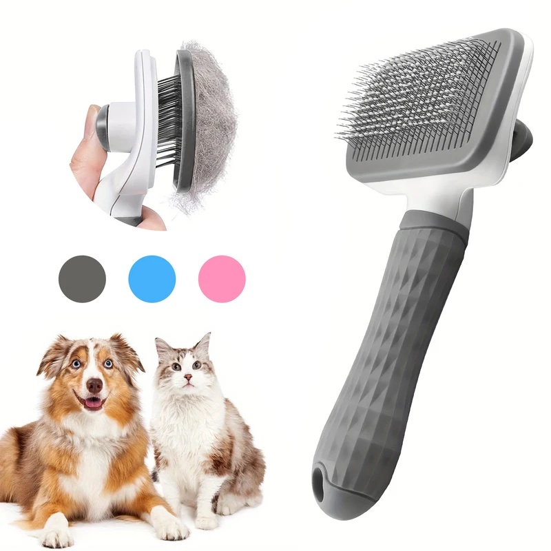Slicker Brush Self Cleaning Pet Grooming - セルフクリーニングペットヘアリムーブコーム 猫用スリッカーブラシ ペットヘアリムーブコーム 犬猫用グルーミングツール コーム 犬用アクセサリー