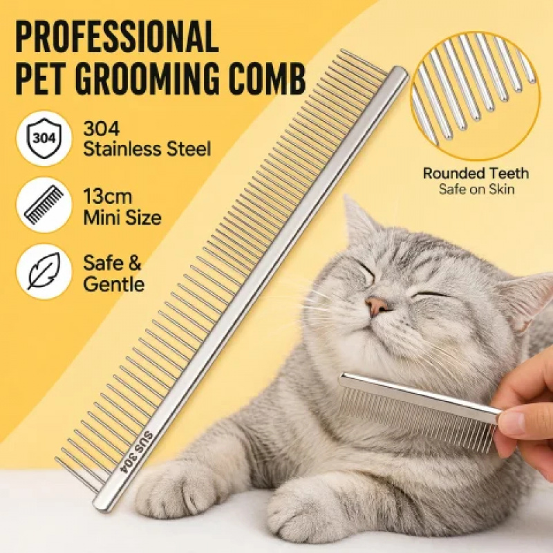 Flea Comb Fine Tooth Pet Tear Stain - 304ステンレス鋼ペットグルーミングコーム犬猫用ノミ取り櫛細歯涙汚れ毛髪クリーニングフェイスグルーミングツール
