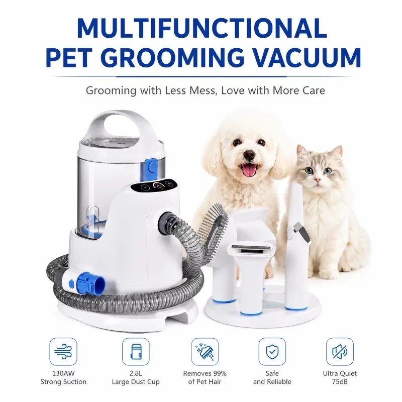 Pet Grooming Vacuum Suction Kit 5 In 1 - 2026年 5-in-1 プロ仕様ペットグルーミング掃除機キット 低騒音電動バリカン スマート吸引機能付き 猫犬ペットショップ向け
