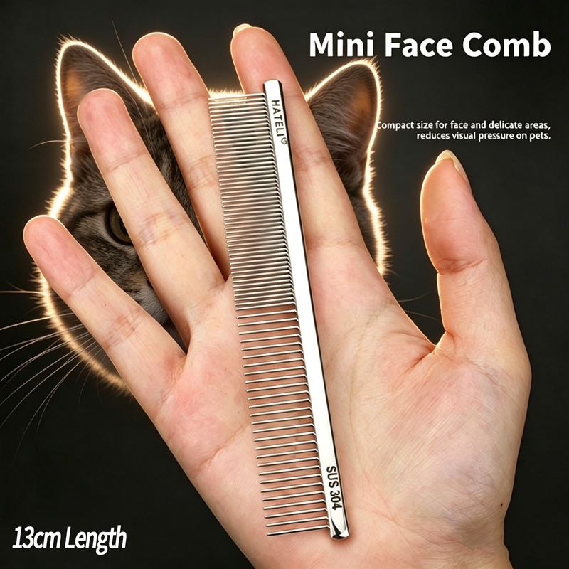 Flea Comb Fine Tooth Pet Tear Stain - 304ステンレス製ペット用フェイスコーム、グルーミングコーム、犬猫用ノミ取りコーム、細かい歯の涙やけ汚れ除去ヘアクリーニングフェイスグルーミングツール