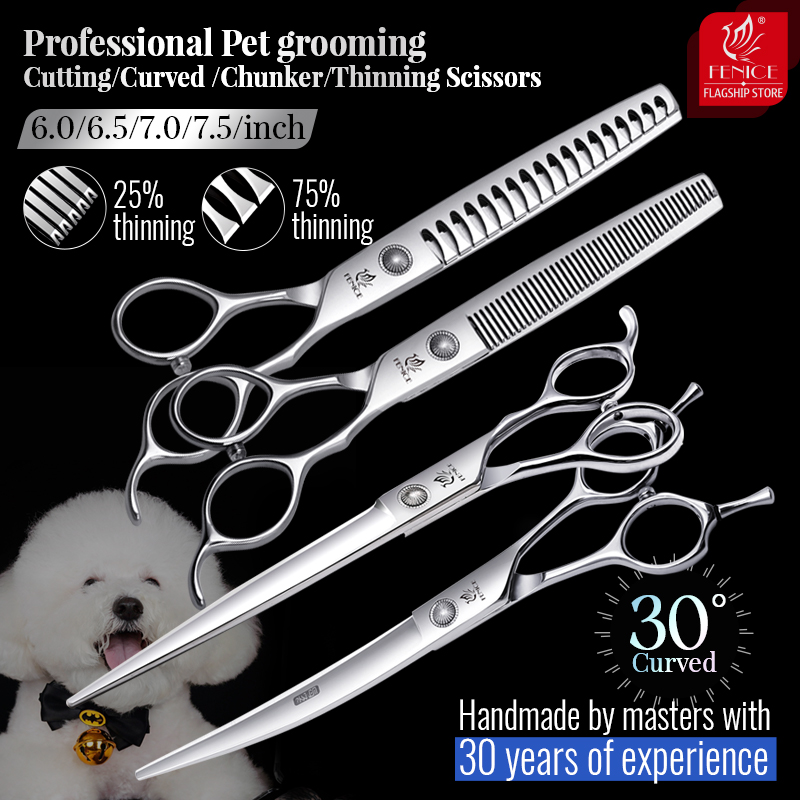 Professional Pet Grooming Scissors Curved - フェニーチェ 6//6.5/7/7.5 インチプロフェッショナルペット犬グルーミングはさみセットストレート & カーブ &
