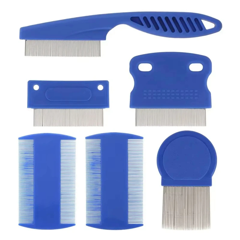 Flea Comb Fine Tooth Pet Tear Stain - 6 ピース/セットペットノミ取り櫛ステンレス鋼細歯ヘッドシラミ取り櫛犬猫用グルーミング涙汚れ除去剤