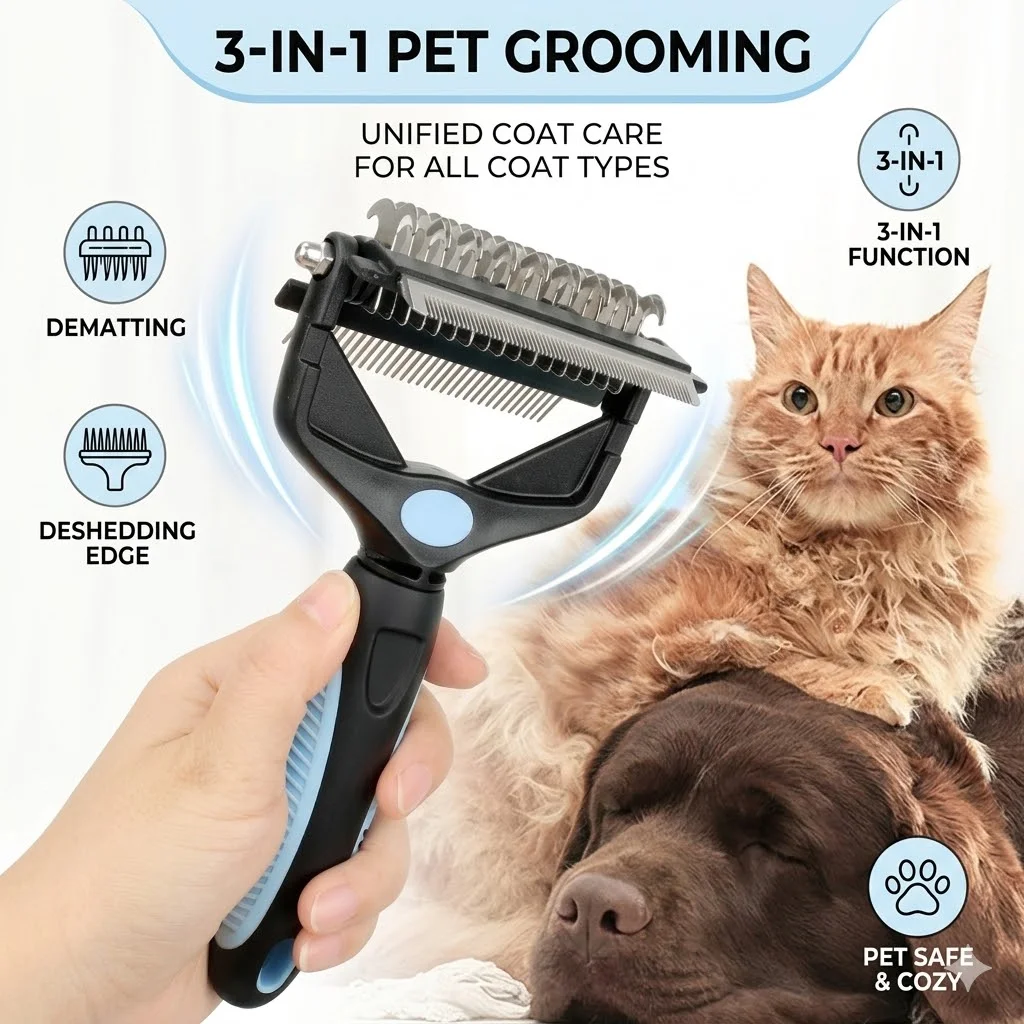 3 in 1 ペット抜け毛取りブラシ 犬の毛取り器 下毛取り - Undercoat Rake Dematting Tool Dog Shedding のレビューと価格
