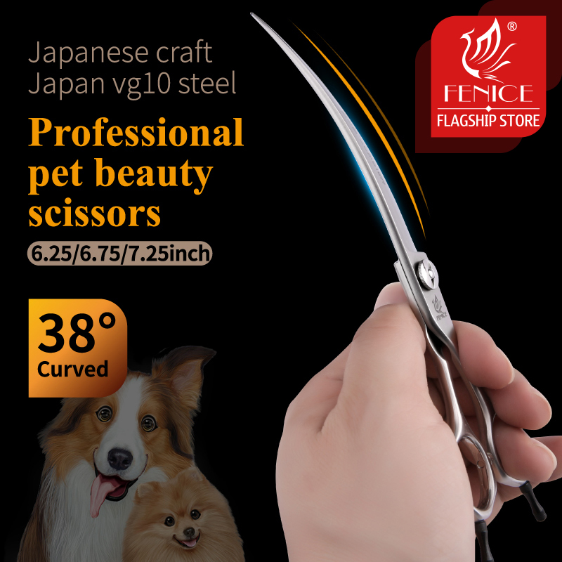 Fenice-プロの犬のグルーミングはさみ,湾曲した髪のため - Professional Pet Grooming Scissors Curved のレビューと価格