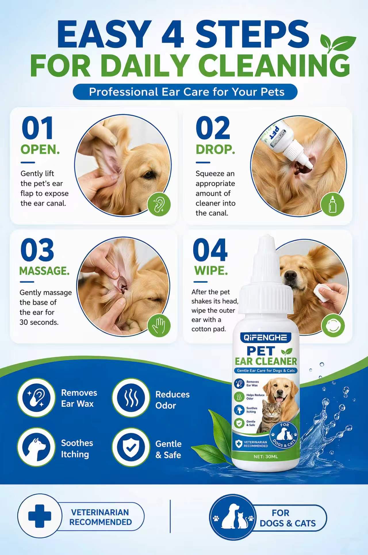 犬と猫用の30mlペット耳洗浄液、穏やかな耳洗浄剤で耳垢を除 - Dog Ear Cleaner Solution Drops Wash のレビューと価格