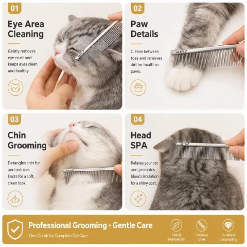 304ステンレス鋼ペットグルーミングコーム犬猫用ノミ取り櫛細 - Flea Comb Fine Tooth Pet Tear Stain のレビューと価格