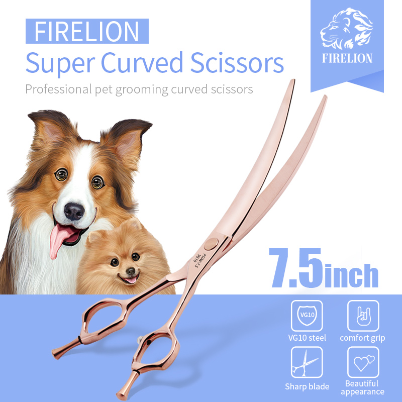 Firelion-プロの超湾曲犬のグルーミングブはさみ、金の - Professional Pet Grooming Scissors Curved のレビューと価格